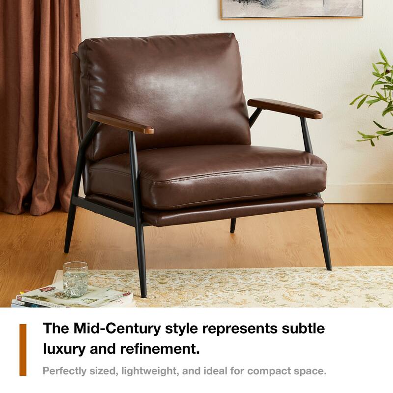 Glitzhome Leatherette Accent Armchair With Metal Frame