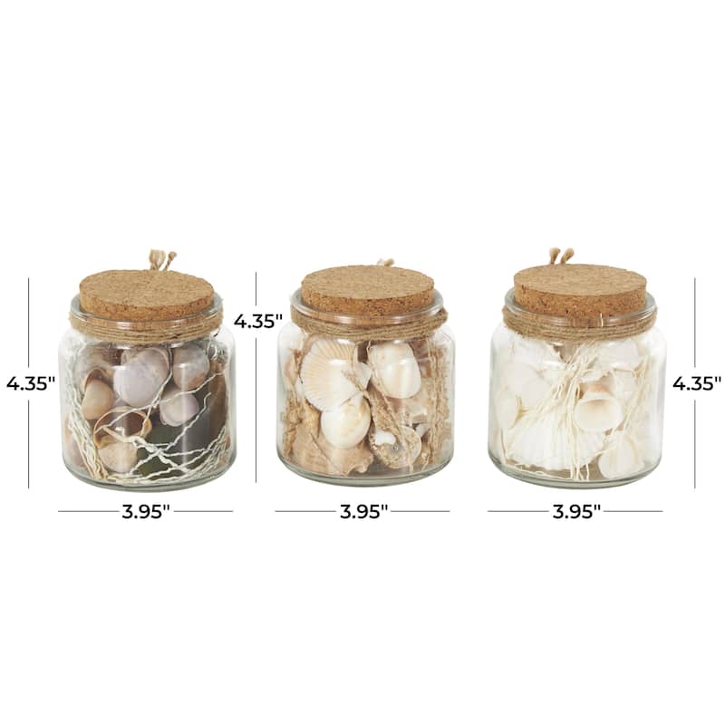 Glass Orbs & Vase Filler with Seashells and Jute Rope Accents - Set of 3 Clear - Roche River Decor - 4"W x 4"L x 4"H