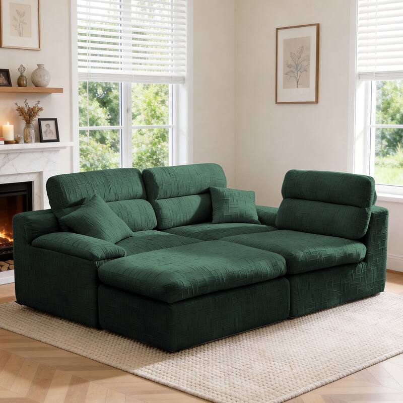 111" L-Shaped Slub Chenille Sofa with High Backrest, No Assembly Required