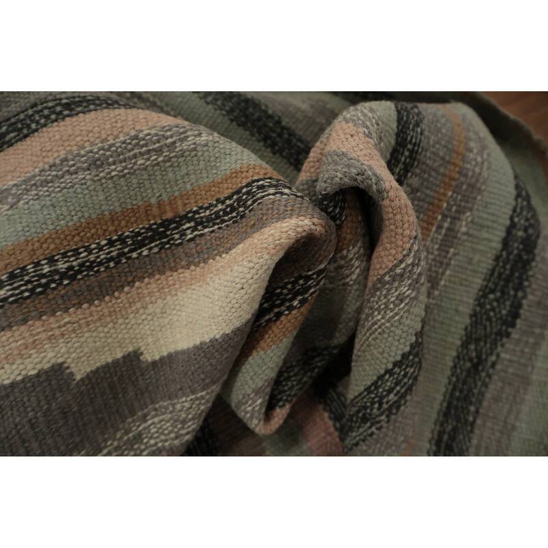 Hand Woven Oriental 100% Wool Carpet Southwestern Tribal Greys & Charcoal Kilim Area Rug - 9' 11'' X 8' 3''