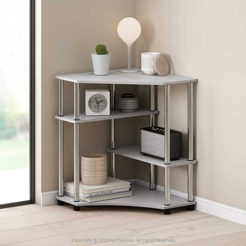 4 Tiers Wood Household Shelving Unit in Oak/Stainless Steel (31.1 in. W x 28.5 in. H x 22.5 in. D) - 31.1