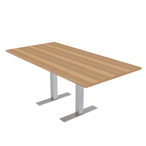 6 Person Arc Rectangle Conference Table With Metal T-Legs | Harmony Series | Modern Boardroom Table | Matte Silver Base | Meeting Tables For Offices, Training Rooms, And Homes | White