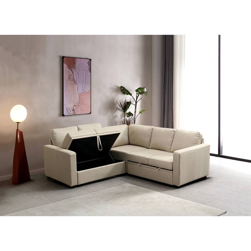 Sectional Sofa Bed, Beige, Polyester, 82x82x35 inches - Space-saving & Easy Install