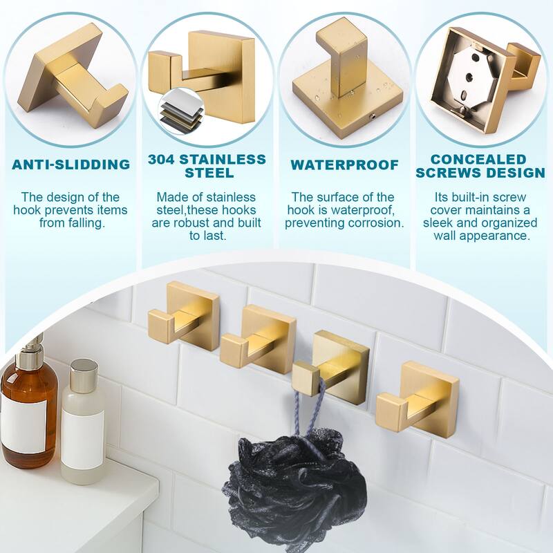 WOWOW J-Hook Wall Mount Robe/Towel Hook 4PCS