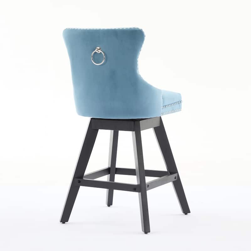Set of 2,Swivel Velvet Barstools with Button Tufted Decoration and Wooden Legs