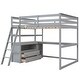preview thumbnail 11 of 34, Full Size Loft Bed with Desk and Shelves, 2 Built-in Drawers, Gray