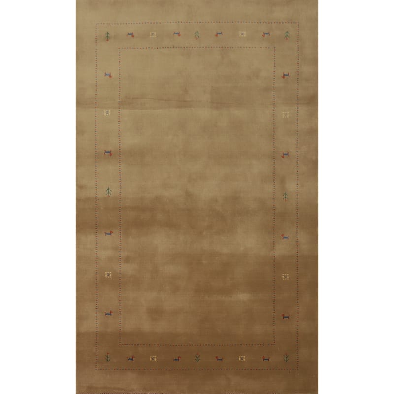 Hand Knotted Oriental 100% Wool Carpet Tribal Animal Pictorial Brown Gabbeh Area Rug - 8' 2'' X 5' 0''