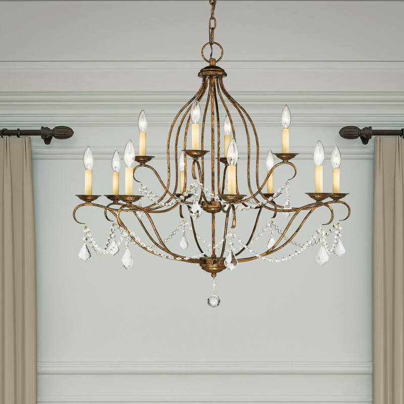 Livex Lighting Chesterfield 12 Light 2 Tier Chandelier with Crystal