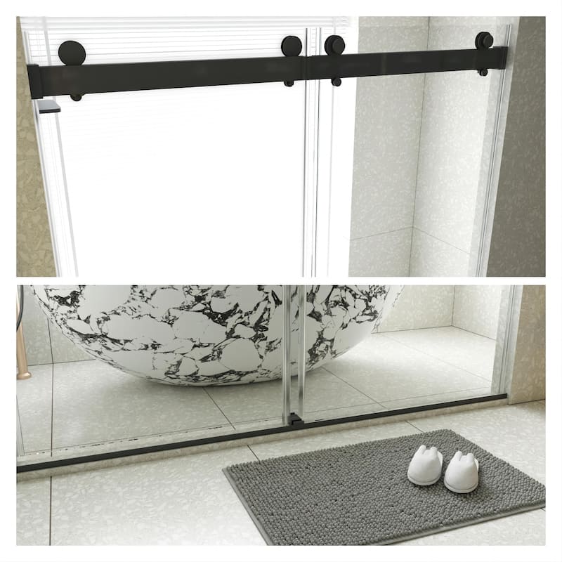 60''W x 76''H Frameless Double Sliding Soft-Close 3/8 inches Glass Shower Door in Brushed Gold/Nickel/Black