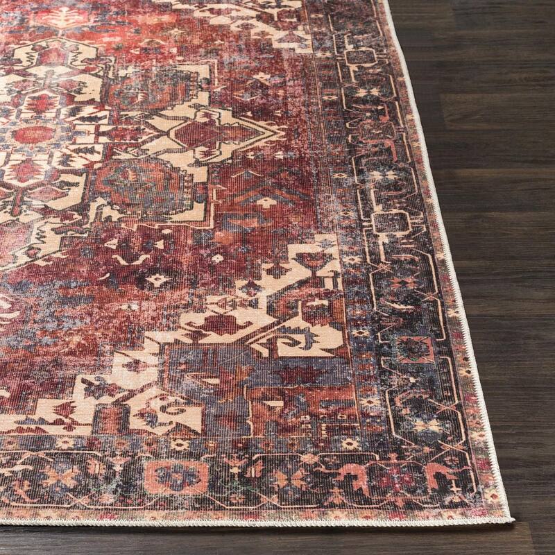 Livabliss Gwenevere Rust Vintage Medallion Machine Washable Area Rug
