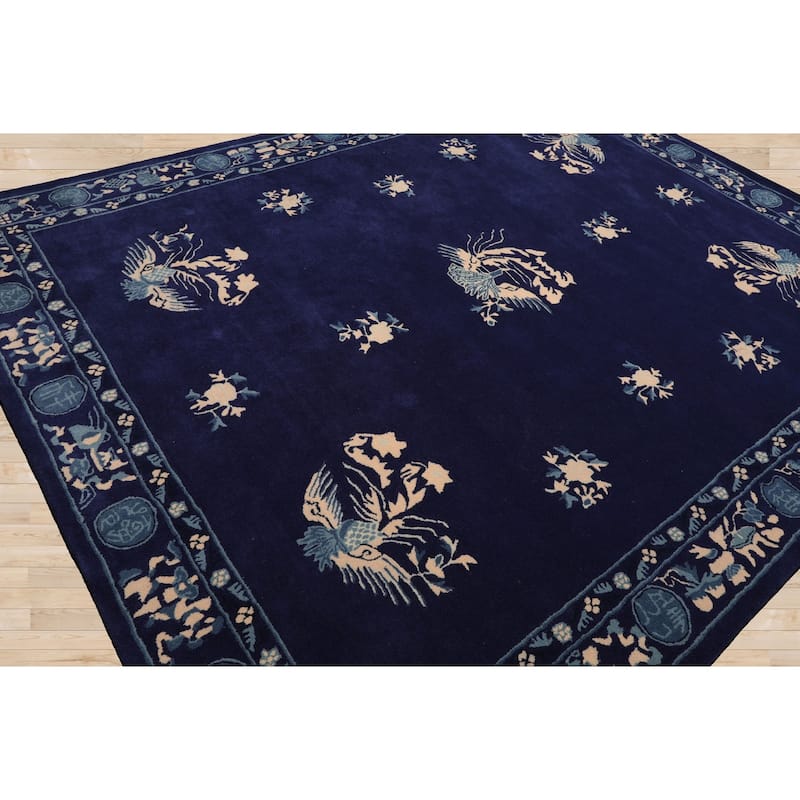 Navy Chinese Art Deco New Zealand Wool Hand Tufted Multi Size Oriental Area Rug LoomBloom