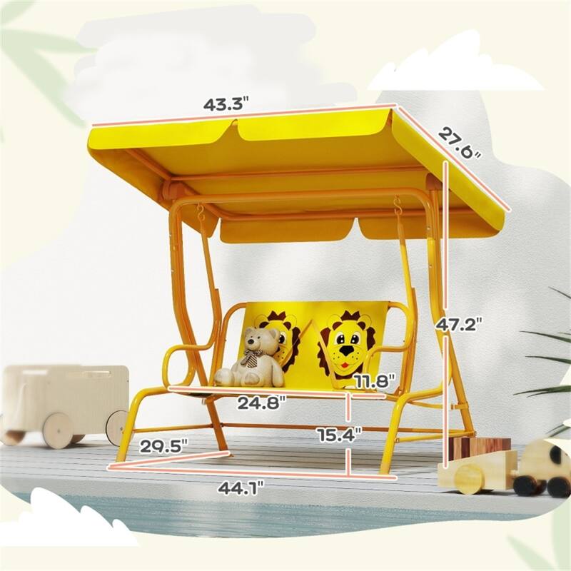Yellow Steel Kids Swing Chair with Adjustable Canopy and Safety Seatbelt - 44.1" L x 29.5" W x 47.2" H