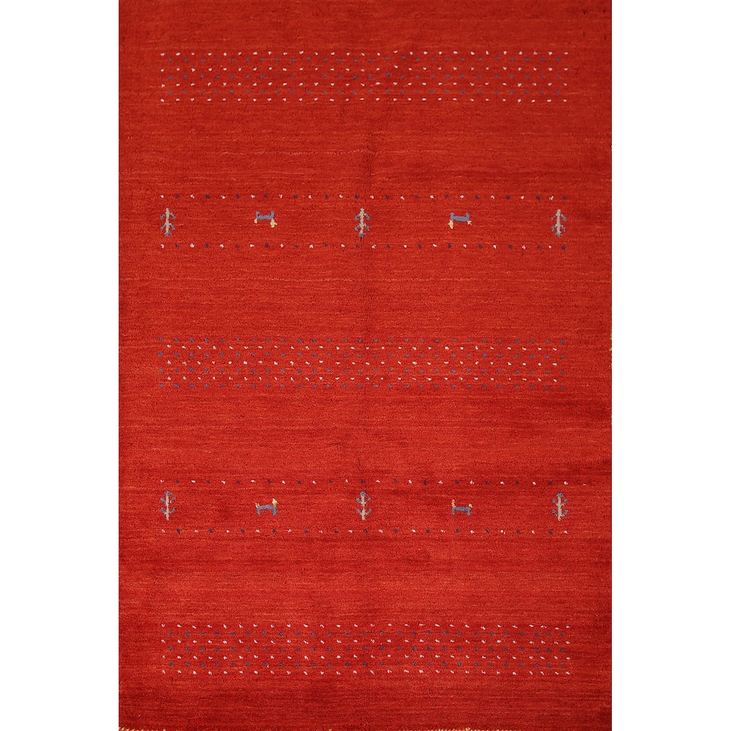 Gabbeh Oriental Area Rug Hand-Knotted Tribal Wool Carpet - 4'7"x 6'5"