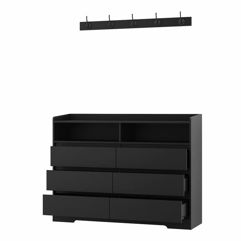 6-Drawer Dresser with LED Lights, Modern Dressers with Sturdy Frame for Living Room