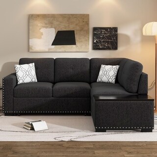 Black Reversible Sectional Pull-Out Sofa Bed L-Shaped with Storage ...