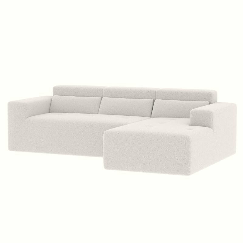L Shaped Modular Sectional Cloud Sofa with Chaise, Teddy Fabric 3 Seat Corner Sofa, Upholstered Couch with Pillows