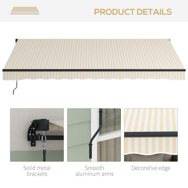 13' x 10' Manual Retractable Patio Awning with UV Resistant Fabric and Aluminum Frame for Outdoor Shade