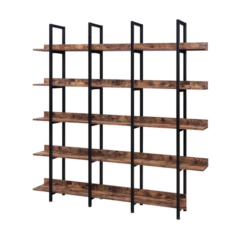 Roomfitters 5-Tier Bookcase for Home Office, Open Bookshelf with MDF Board and Black Metal Frame, Vintage Style