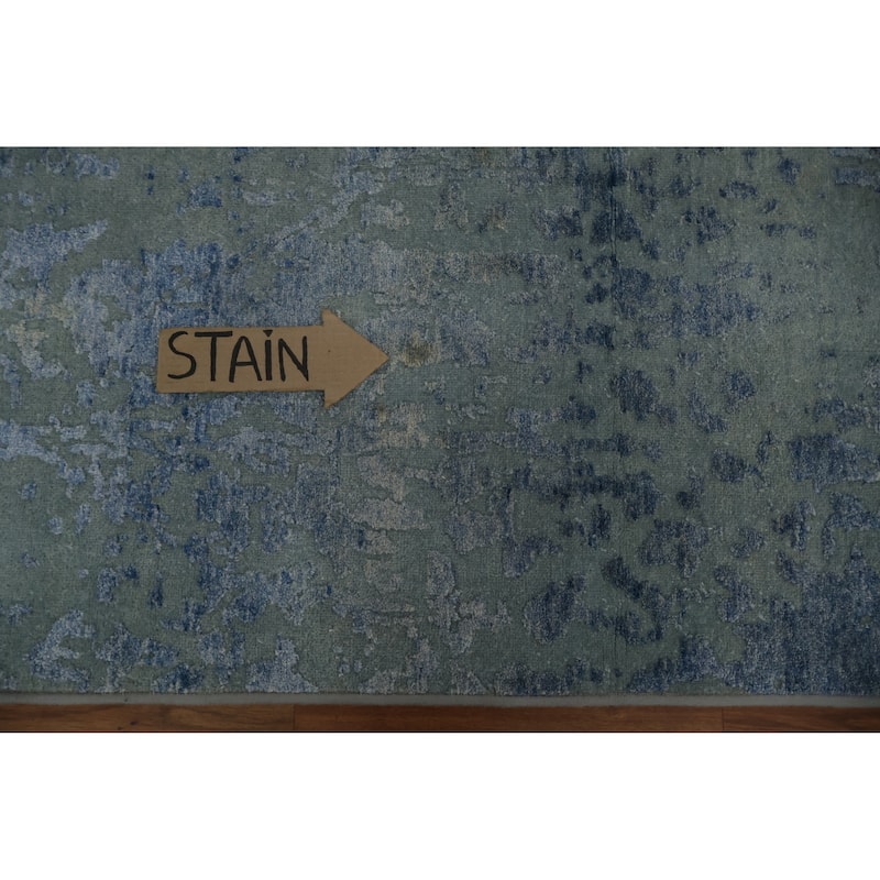 Hand Knotted Oriental Silk Carpet Modern Abstract Navy Blue & Blues Modern Area Rug - 5' 7'' X 3' 4''