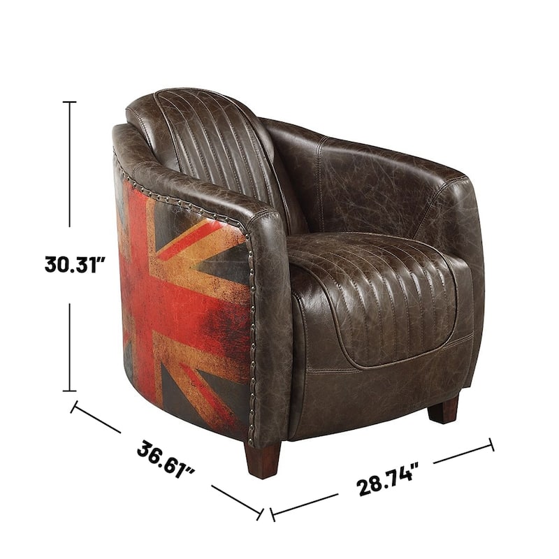Leather Upholstered Accent Chair with Arched Backrest in Antique Slate