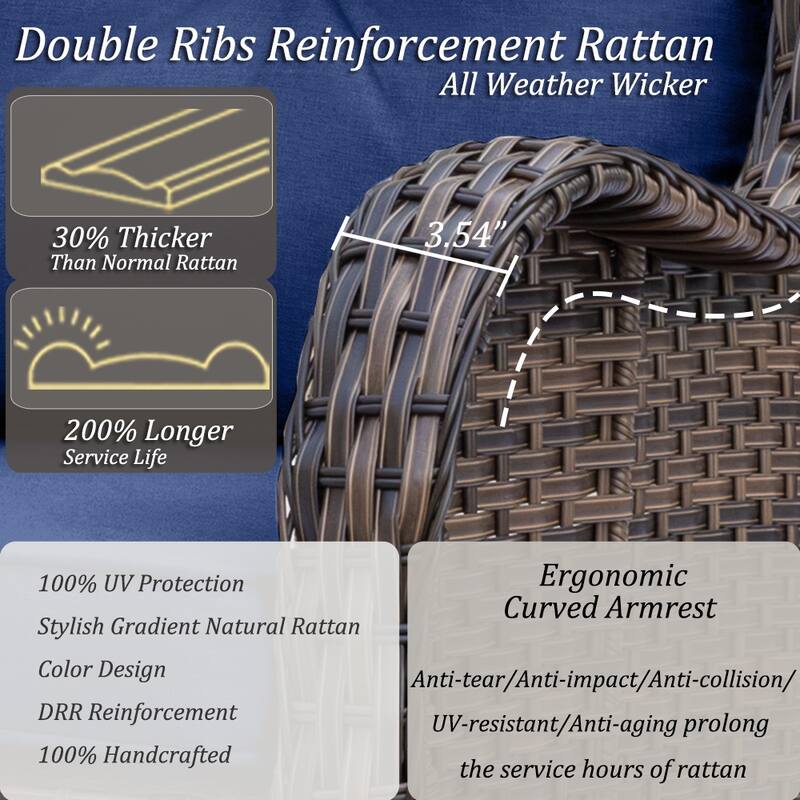 High Back Wicker Outdoor Patio Conversation Seating Sets with Side Table