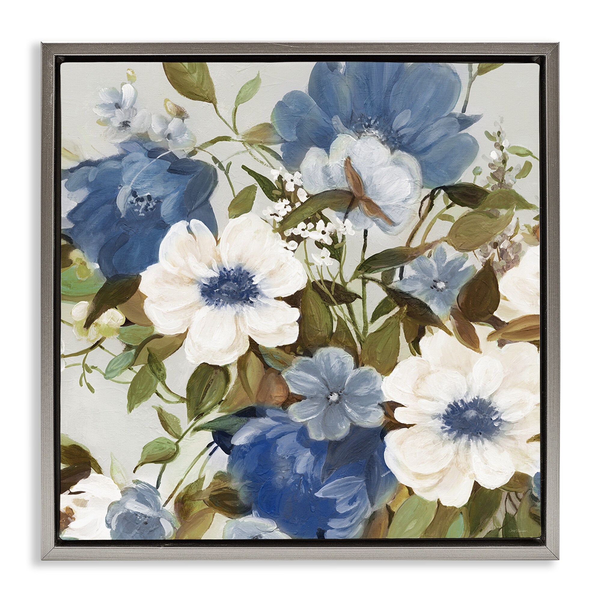 Stupell Blue & White Flower Bundle Framed Floater Canvas Wall Art Design By Carol Robinson