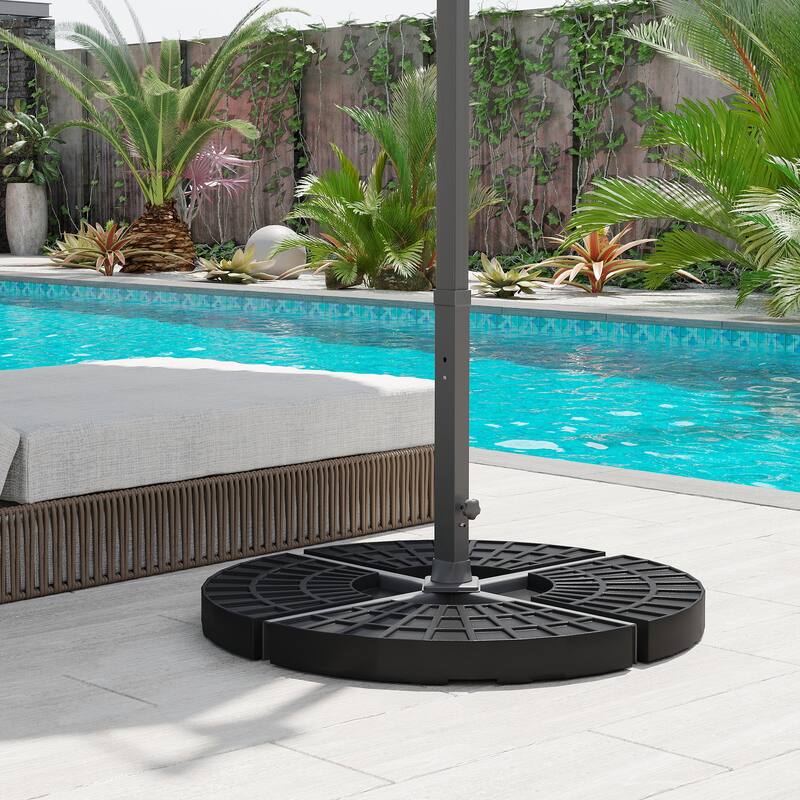 4-Piece Round Cantilever Umbrella Base Set - 52L Capacity for Water/Sand, Durable HDPE Plastic with UV Protection