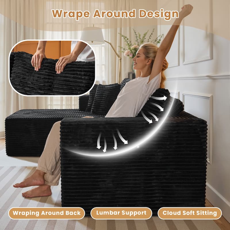 HOOOWOOO Modular Plush Upholstery L-shaped Sofa with Chaise Lounge