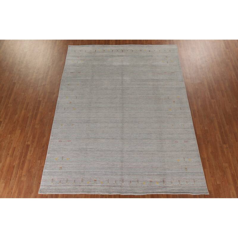 Beige Tribal Gabbeh Area Rug Hand-Knotted Wool Carpet - 8'9"x 11'8"