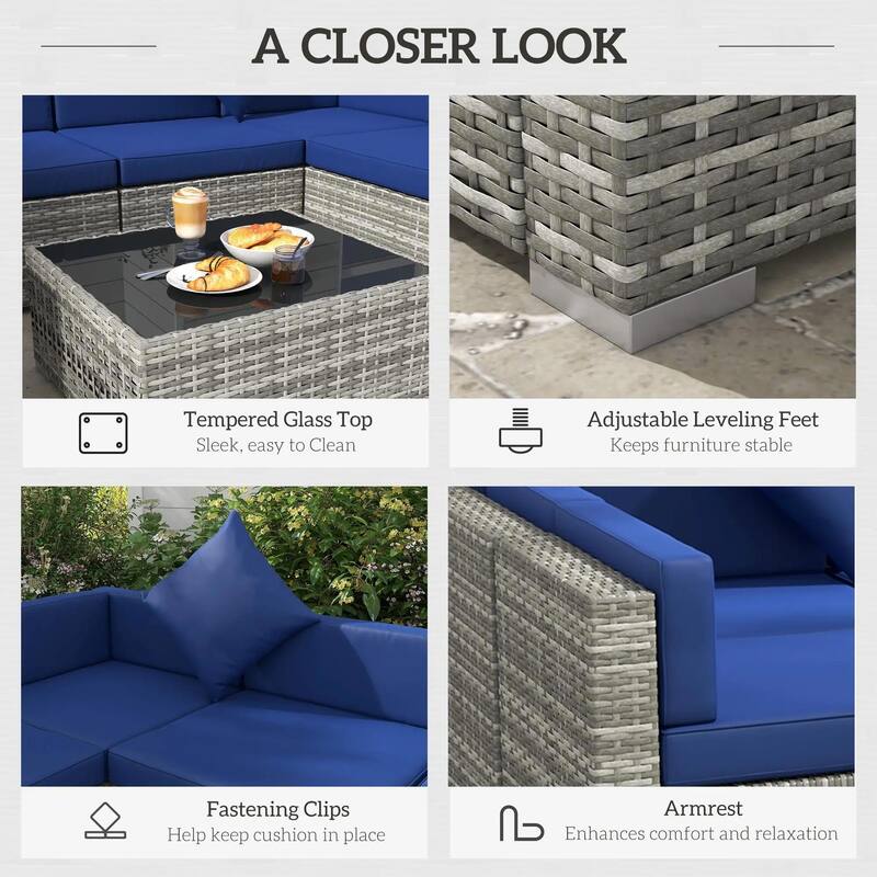 7PCS Patio Sectional,PE Rattan Sofa Coffee Table,Pillows,All Weather