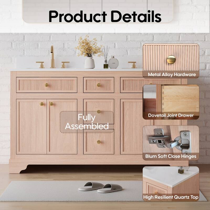 35''H Bath Solid Wood Vanity with Stain-resistant Carrera White Quartz Top And Single Sink