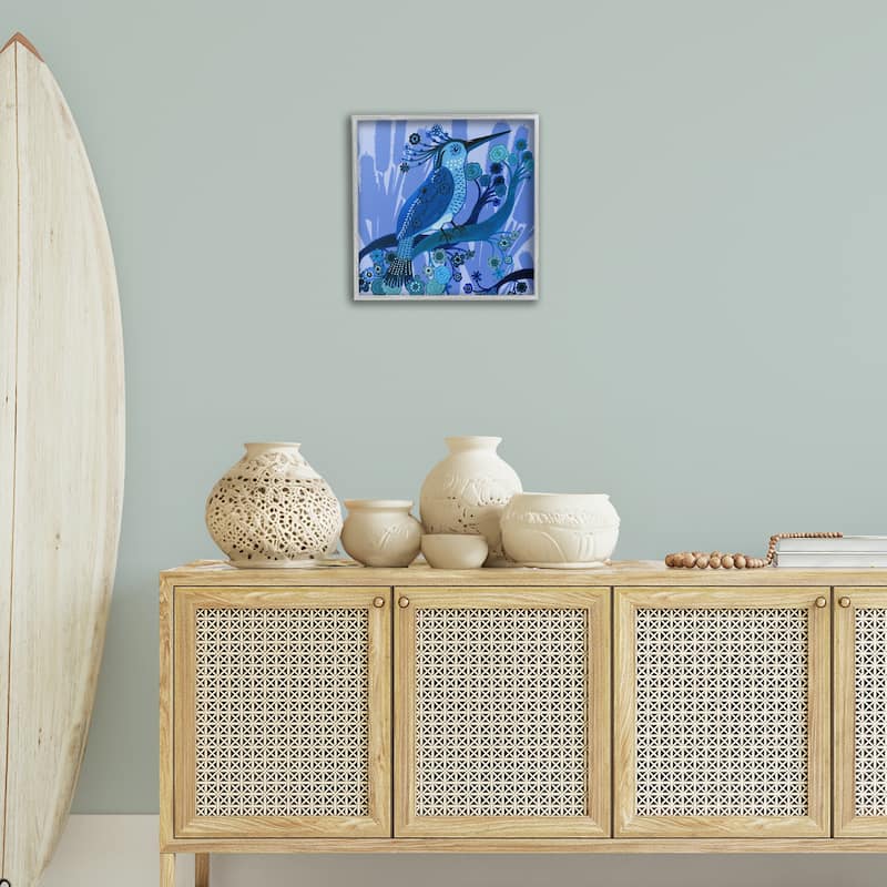 Stupell Folk Style Blue Bird Framed Giclee Art Design By Kay Widdowson