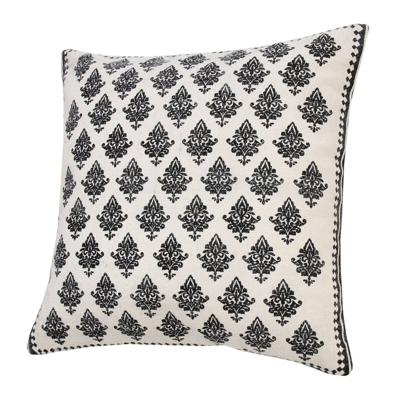 20" White and Black Floral Pattern Square Throw Pillow