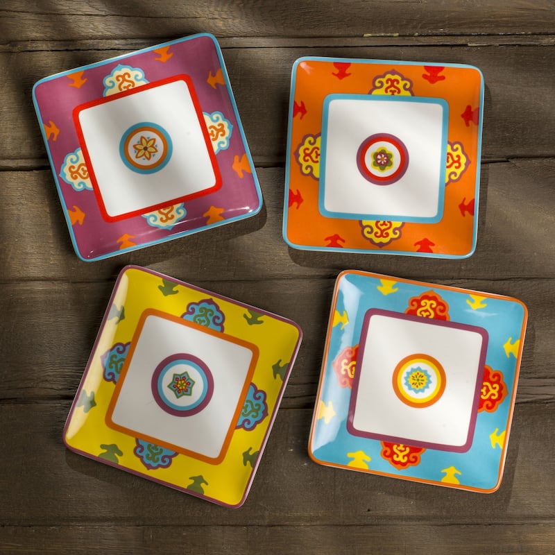 Euro Ceramica Galicia 4 Piece 8" Square Canape Plate Set