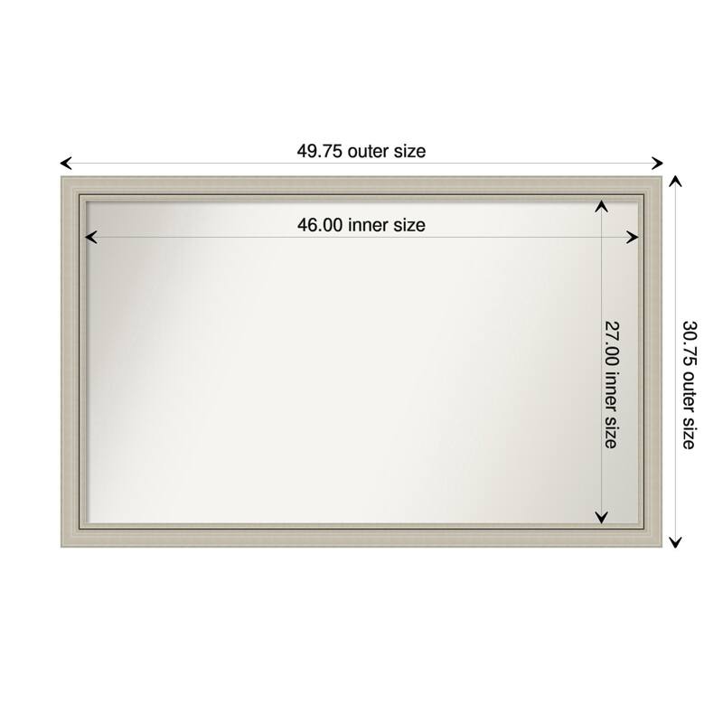 Romano Silver Narrow Framed Non-Beveled Custom Wall Mirror, Bathroom Vanity Mirror - Outer Size: 49.75 x 30.75