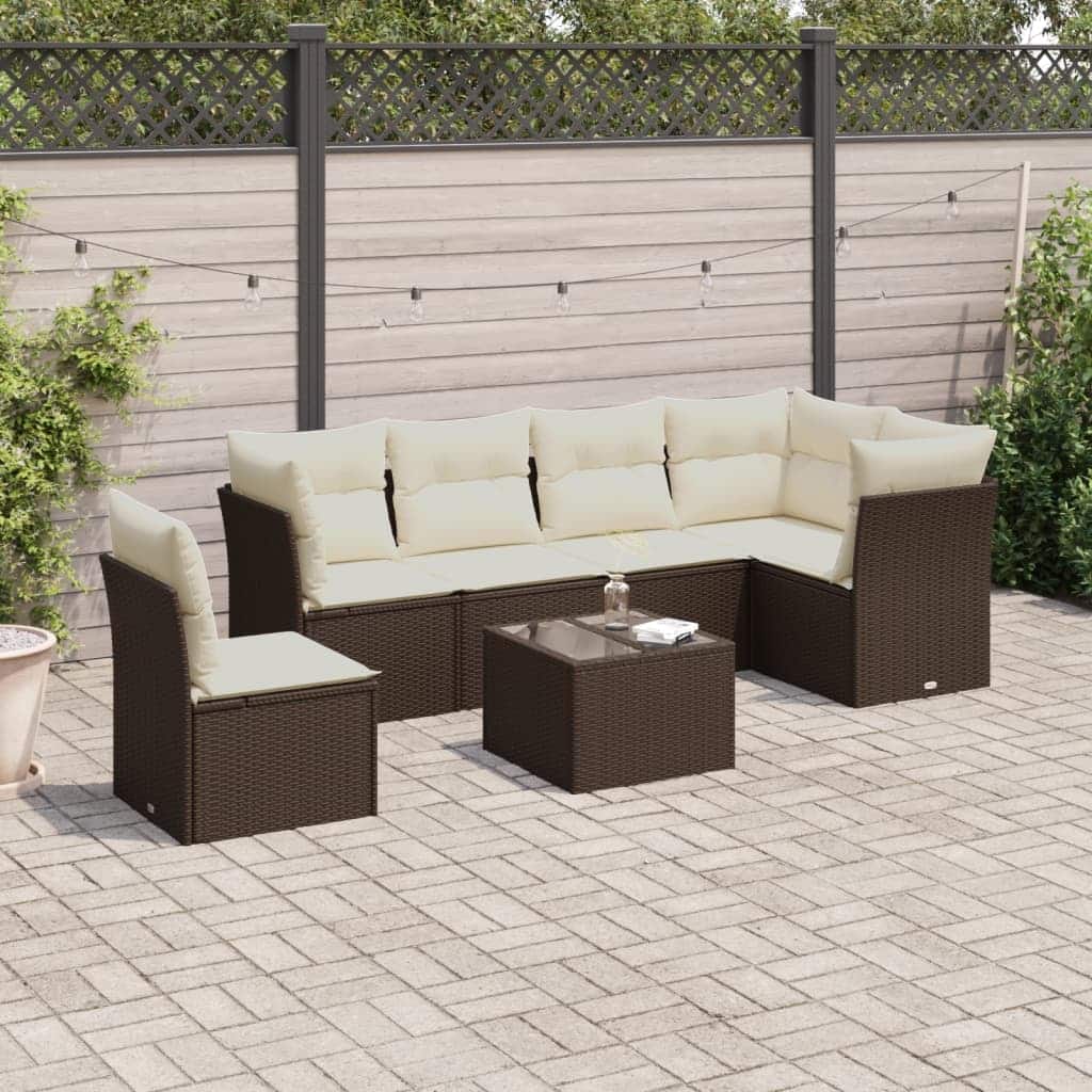 vidaXL Garden Sofa Set Brown and Cream White - 24.4 x 24.4 x 27.2