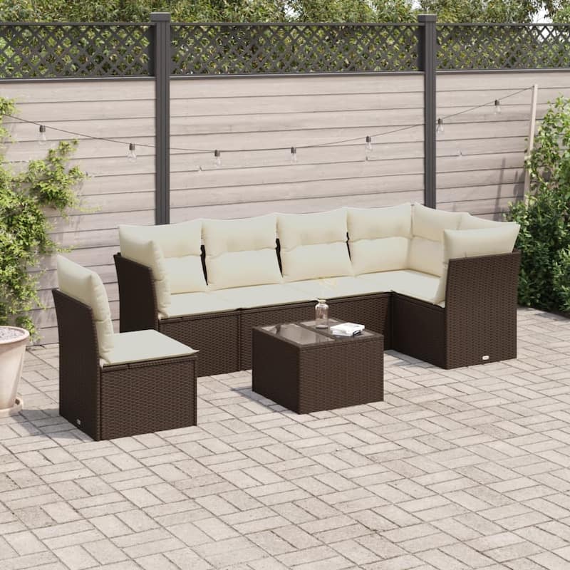vidaXL Garden Sofa Set Brown and Cream White - 24.4 x 24.4 x 27.2