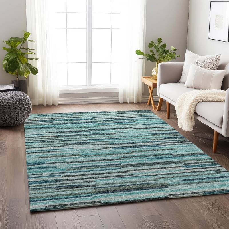 Premium Washable Super Soft Contemporary Stripes Mayfield Rug - Turquoise - 5' x 7' 6" - Rectangle