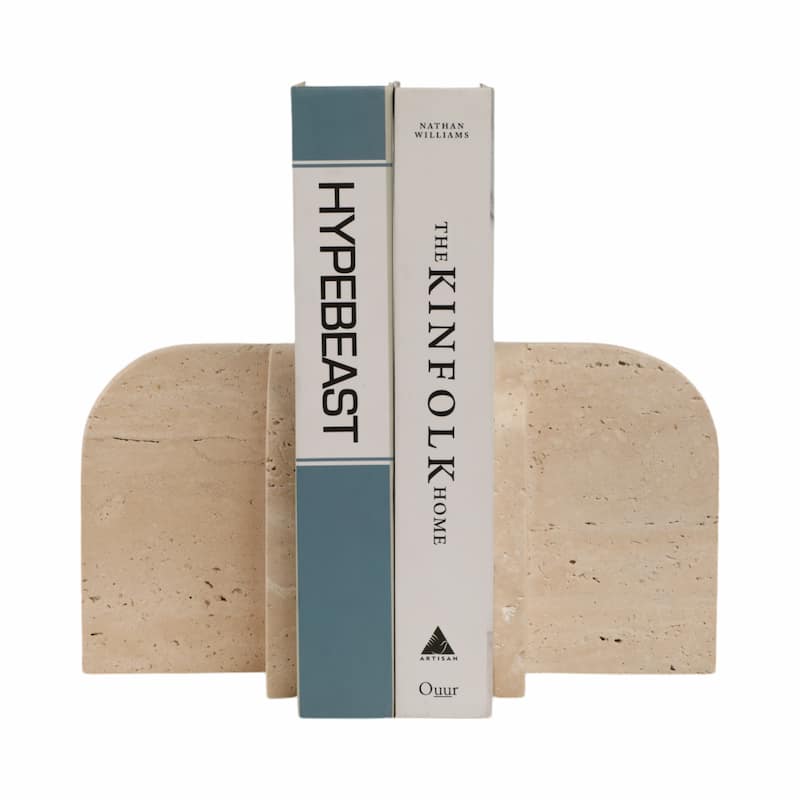 Stone Marble Arched Design Bookends Set - Tan, 6" - 6.0"