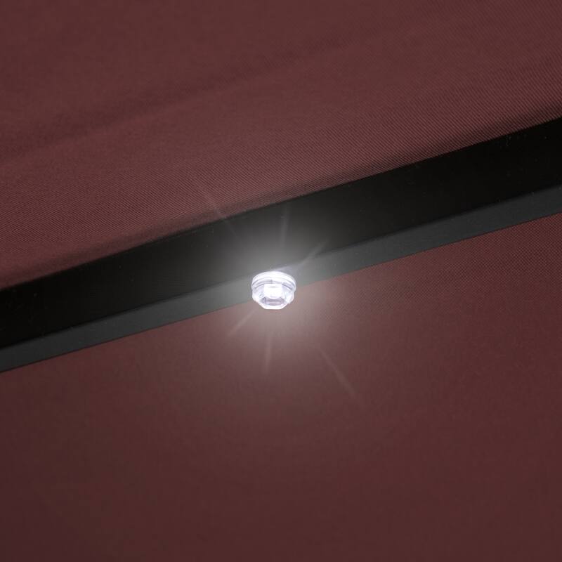 9ft Solar Lighted Outdoor Patio Market Umbrella with Hand Crank and Tilt