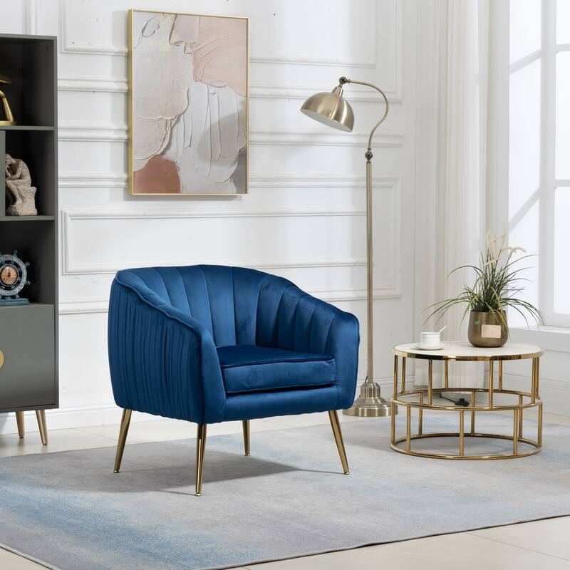 Velvet Accent Chair with Ottoman, Modern Tufted Barrel Chair Ottoman
