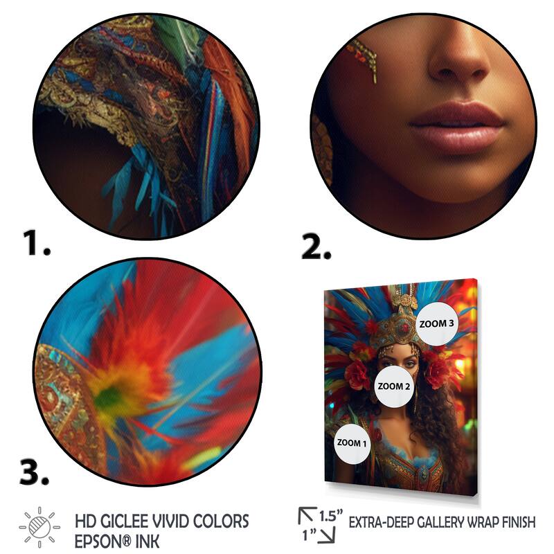 Designart "Multicolor Brazilian Spectrum of Spirit I" Fashion Woman Framed Canvas Wall Art