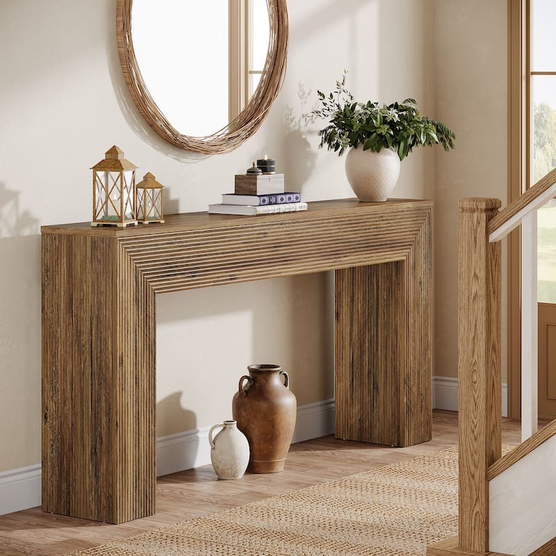 63-Inch Farmhouse Console Table for Entryway, Sofa Table Behind the Couch with Fluted Design - 62.99" W x 11.81" D x 33.46" H