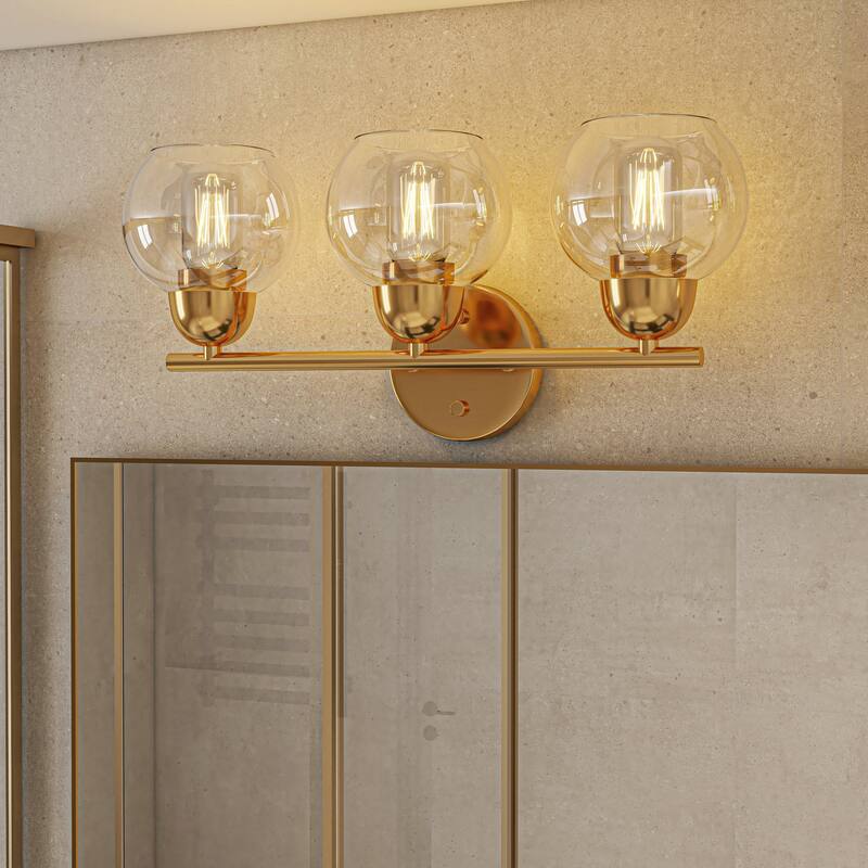 3-Light Metal Bathroom Vanity Lights Glass Shade Wall Sconces