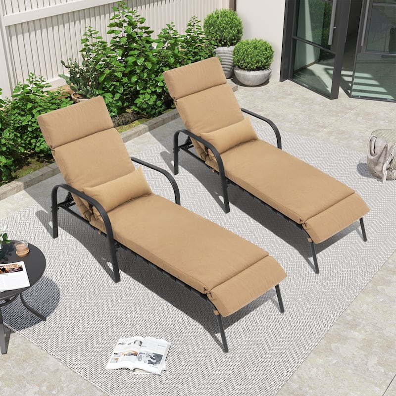 Outdoor Recliner Adjustable Chaise Lounge Chair with Cushion & Pillow