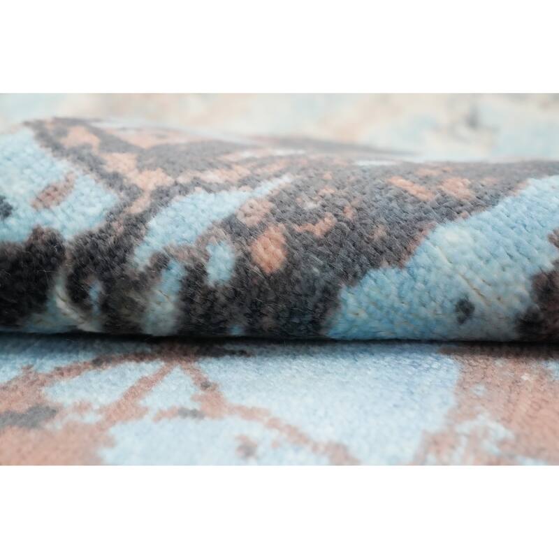 Hand Knotted Oriental Viscose Silk Carpet Modern Abstract Navy Blue & Blues Abstract Area Rug - 4' 0'' X 2' 0''