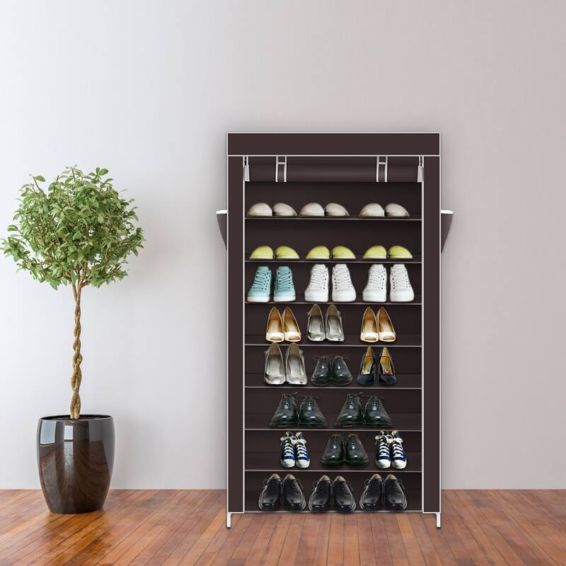 10 Tiers Storage Closet Organizer Shoe Rack w/Cover 4 Colors