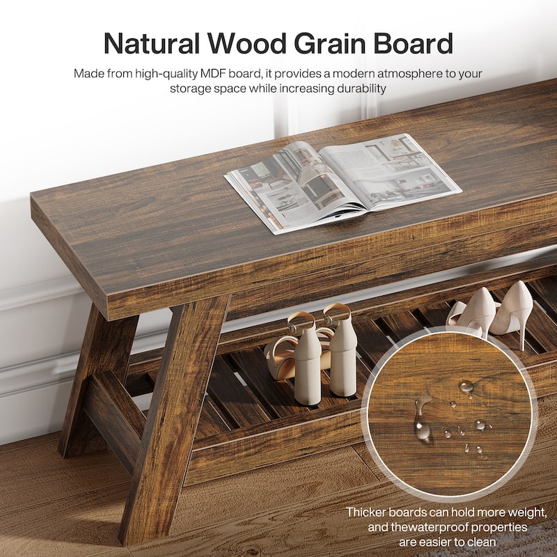 55" Entryway Bench with Shoe Storage, Large 2-Tier Foyer Bench