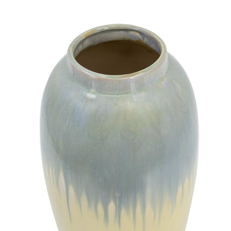 16" Blue And Cream Reactive Glaze Ceramic Cylinder Table Vase - 7.00