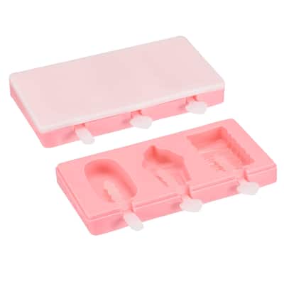 Silicone Ice Pops Molds 2Pack, Oval, Cake, Square Shapes with Lid - Pink